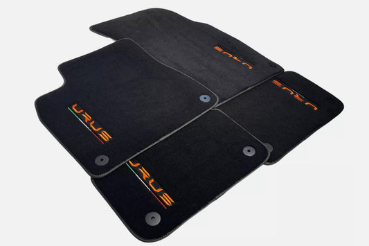 Floor Mats For Lamborghini Urus 2018-2022 Black Carpet Yellow Logo And Stitches