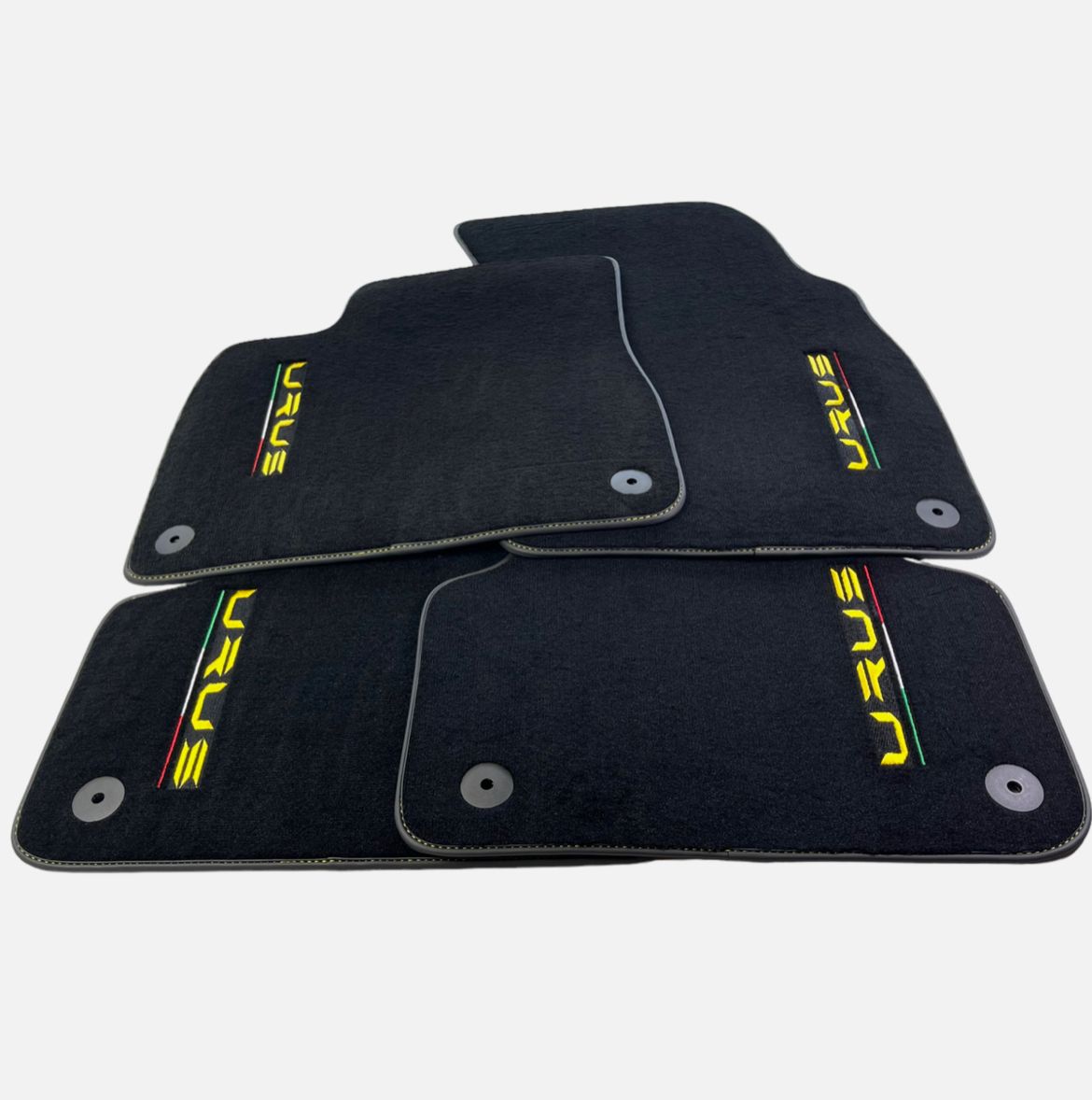 Floor Mats For Lamborghini Urus 2018-2022 Black Carpet Yellow Logo And Stitches