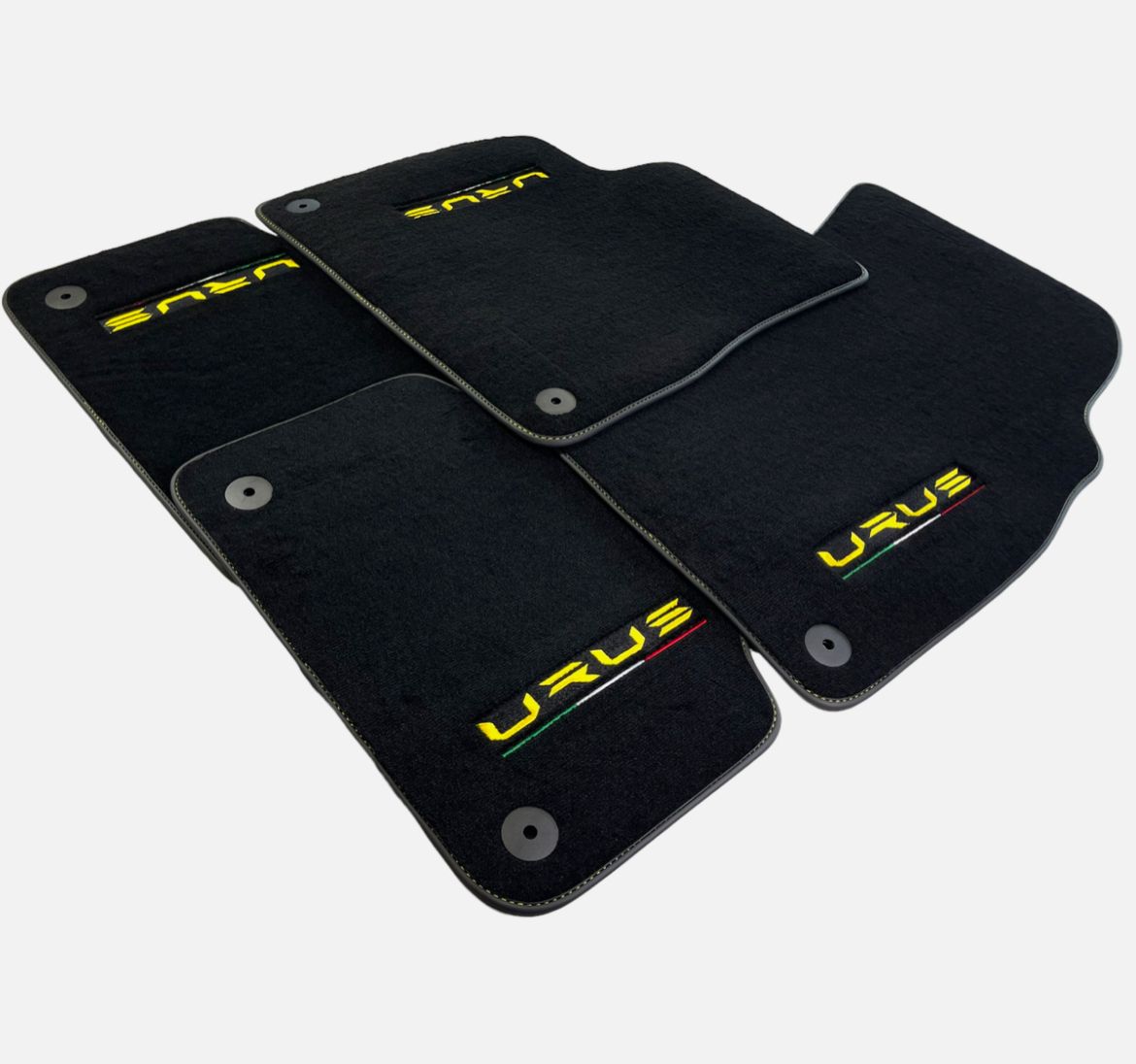 Floor Mats For Lamborghini Urus 2018-2022 Black Carpet Yellow Logo And Stitches