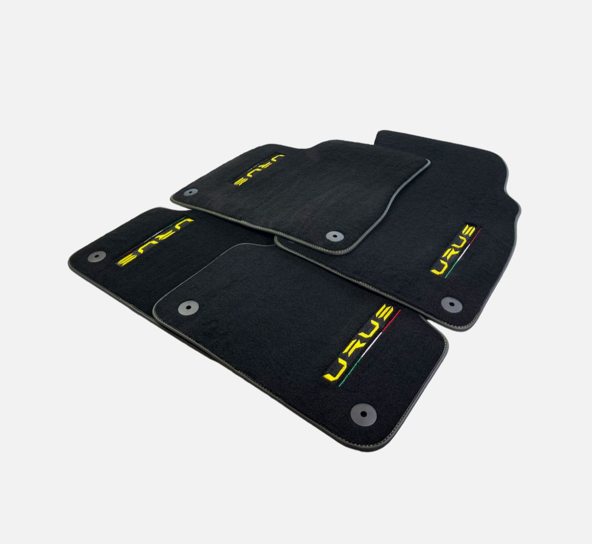 Floor Mats For Lamborghini Urus 2018-2022 Black Carpet Yellow Logo And Stitches