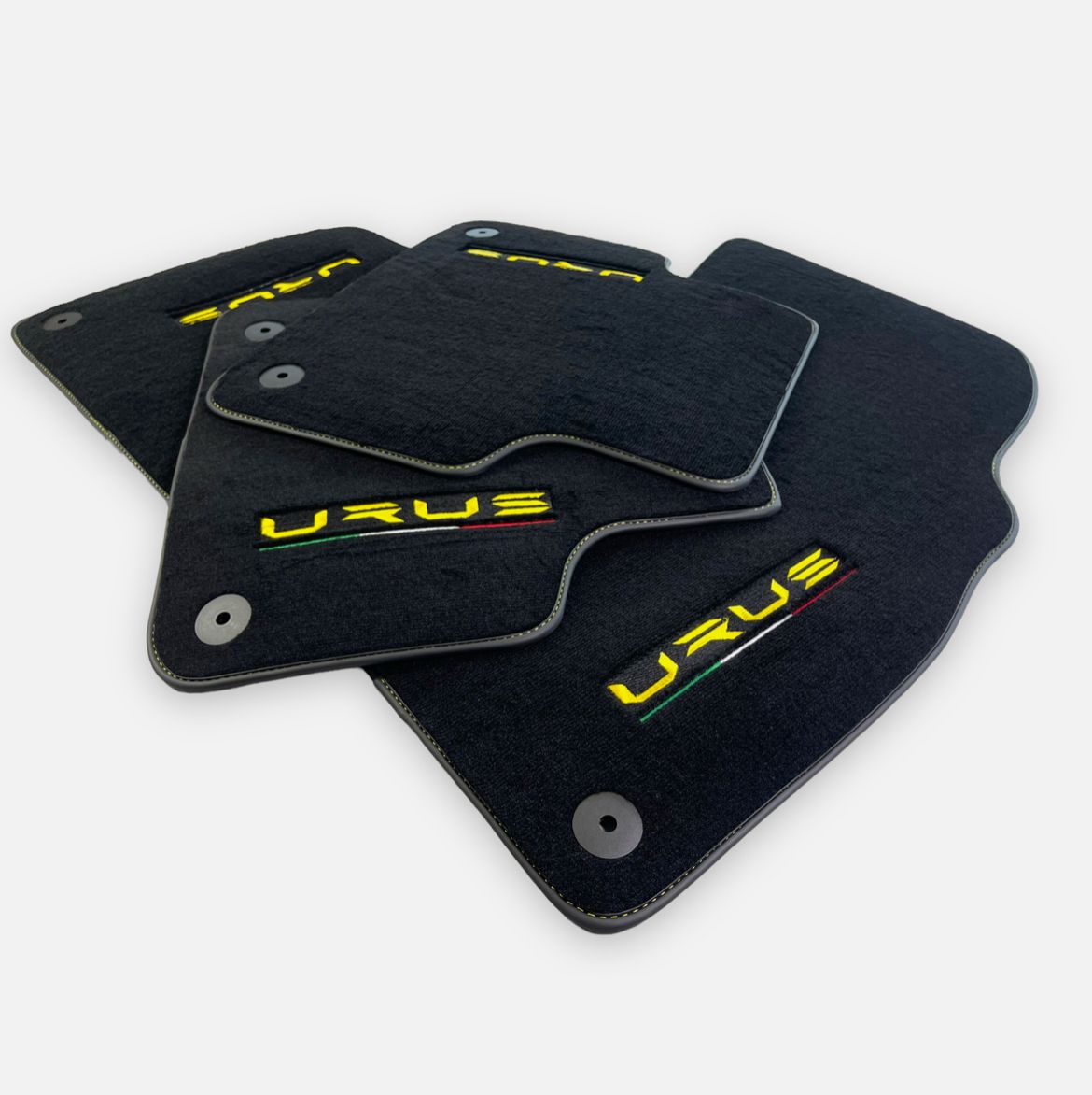 Floor Mats For Lamborghini Urus 2018-2022 Black Carpet Yellow Logo And Stitches